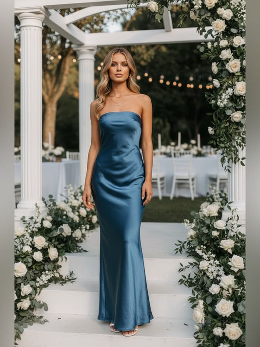 More To Come Dress X More To Come Emma Strapless Satin Effect Maxi