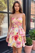 Floral Sparkly Pink Sweetheart Beaded Short Homecoming Dress Pink