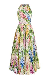 Foxglove-Printed Cotton-Poplin Midi Halter Dress By Oscar De La Renta