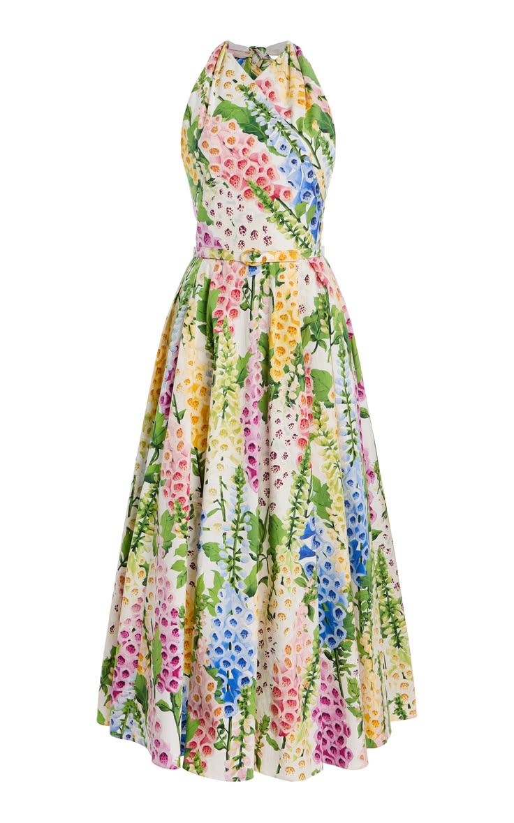 Foxglove-Printed Cotton-Poplin Midi Halter Dress By Oscar De La Renta