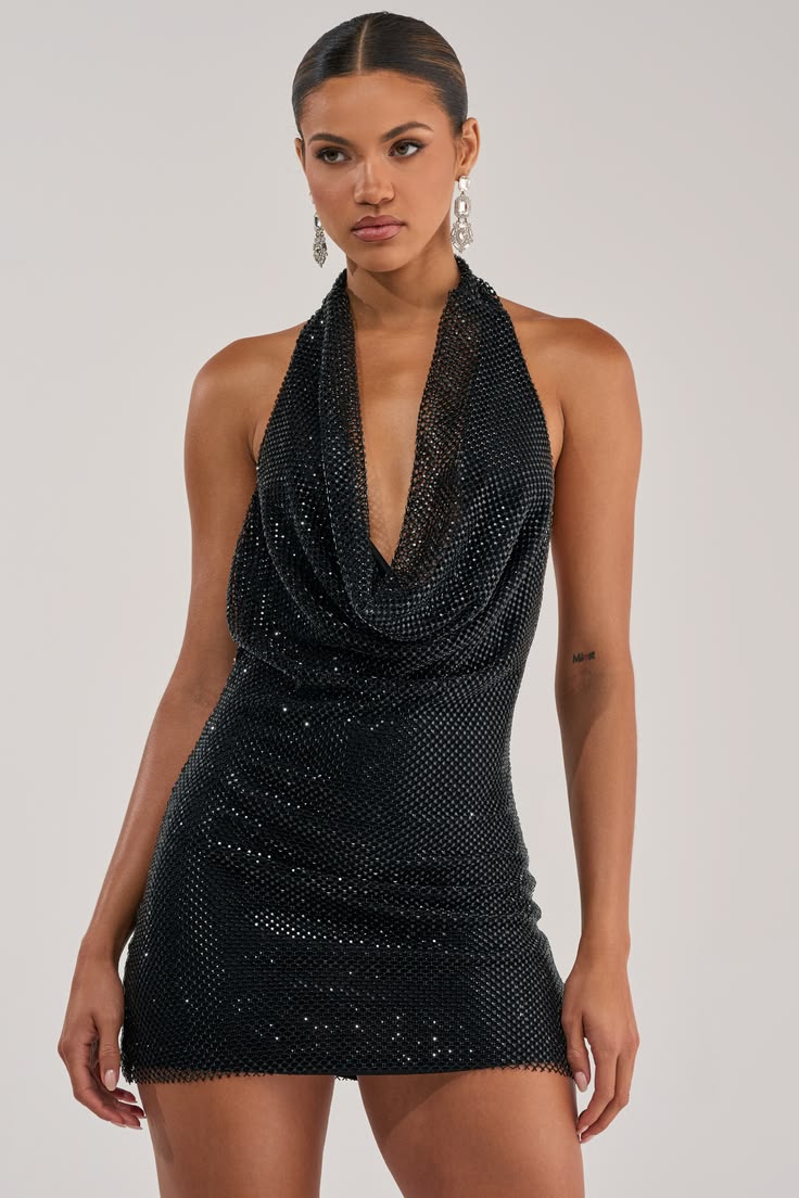 Akira The Glow Up Halter Rhinestone Mini Dress Size 2X