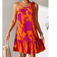 Maternity Vibrant Floral Print One Shoulder Ruffle Hem Mini Dress