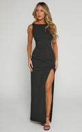 Indi Maxi Dress Boat Neck Bodycon Dress In Black