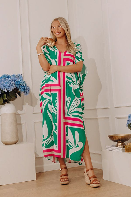 Coastal Cabana Caftan Midi Dress