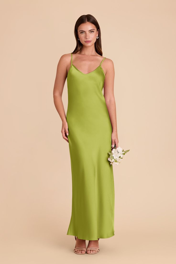 Grey Alice Matcha V Neck Satin Slip Dress