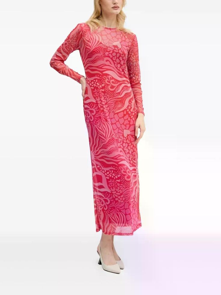 Never Fully Dressed Abstract Print Mesh Dress Pink
