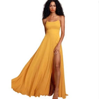 Dress 's Dreamy Romance Mustard Yellow Backless Maxi Dress Color: Gold
