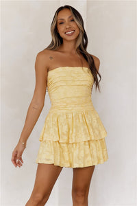 Desert Bloom Strapless Mini Dress XL Yellow
