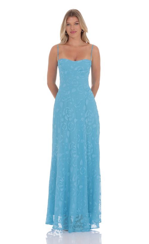 Long Ruffle Maxi Dress In Blue
