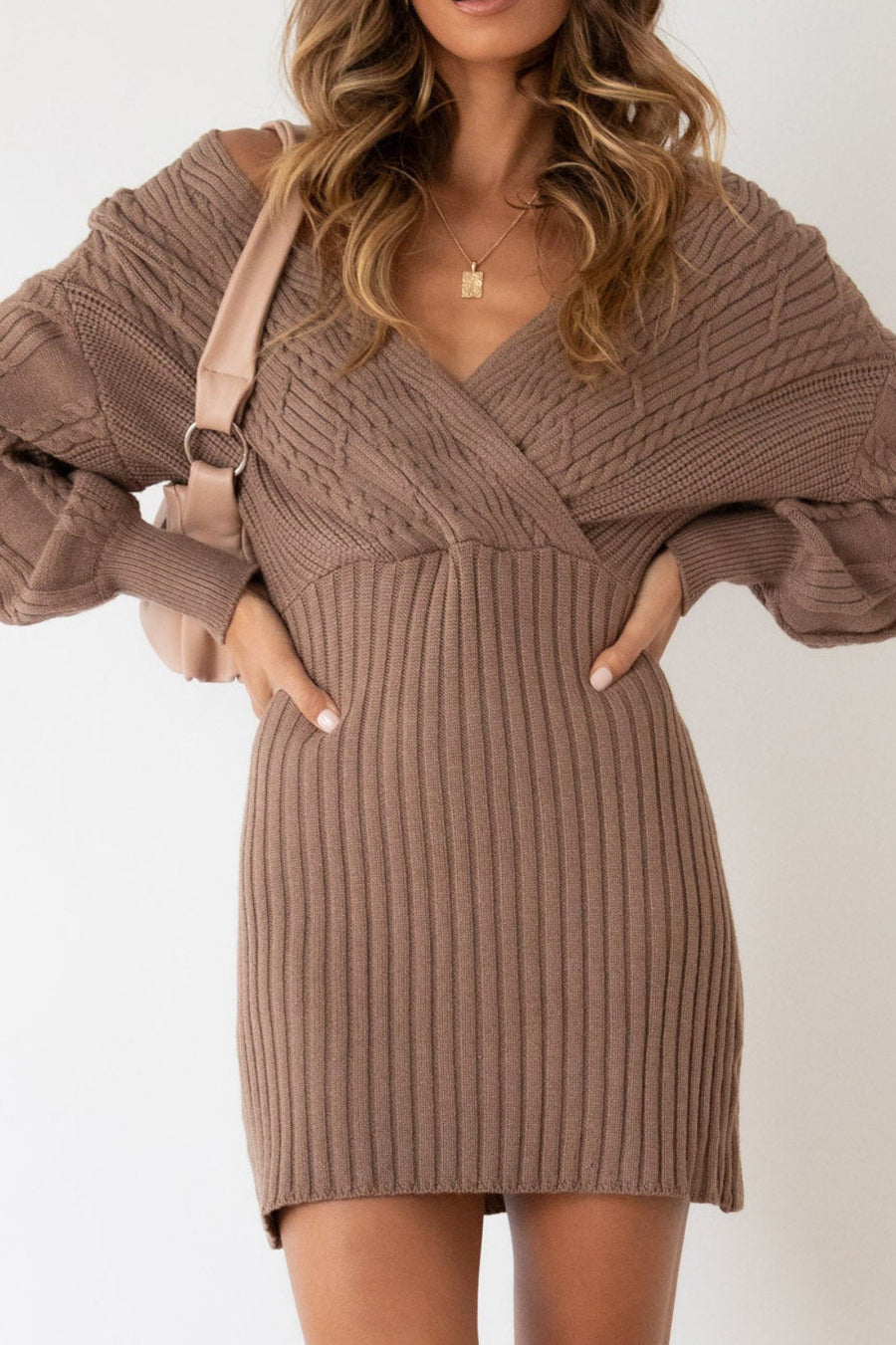Ragnheidr Knitted Cross-Neck Mini Dress