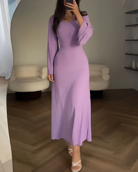 Elegant Knitted Maxi Dress – Purple