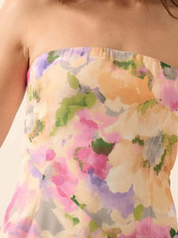 Strapless Floral Maxi Dress with Side Slit - Burnt Coral