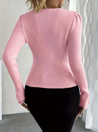 Isabella – Ribbed V-Neck Knit with Lace Sleeves