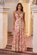 Beachfront Proposal Halter Maxi Dress Orange L Print