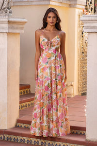 Beachfront Proposal Halter Maxi Dress Orange L Print