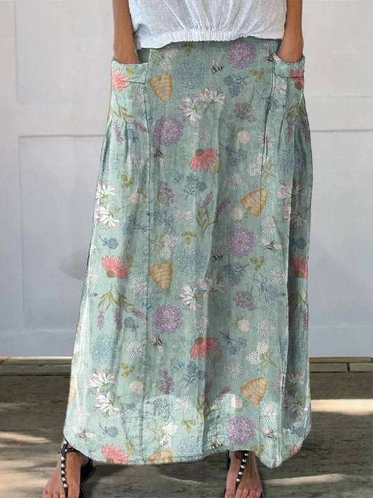 Beatrice | Women's Floral Print Elastic Waist Maxi Skirt