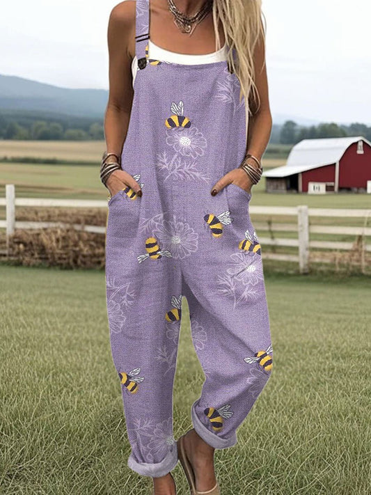 Chloe | Bee Blossom Jumpsuit Adjustable Straps Relaxed Fit Purple