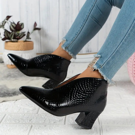 Bellavina | Women's Block Heel Textured Ankle Boots