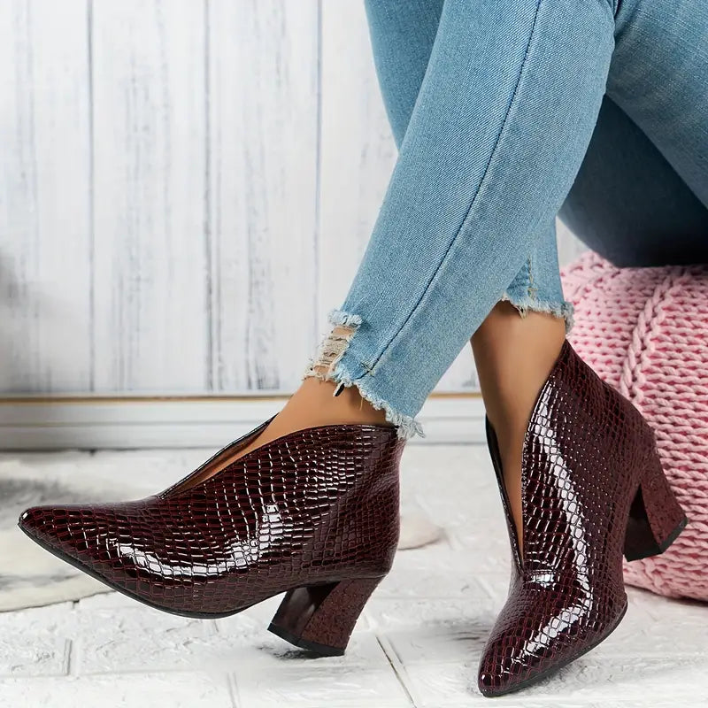 Bellavina | Women's Block Heel Textured Ankle Boots