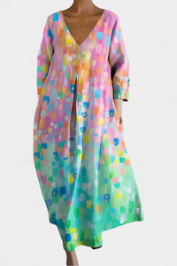 Isalinde | Comfortable V-Neck Dress Pink Multicolor