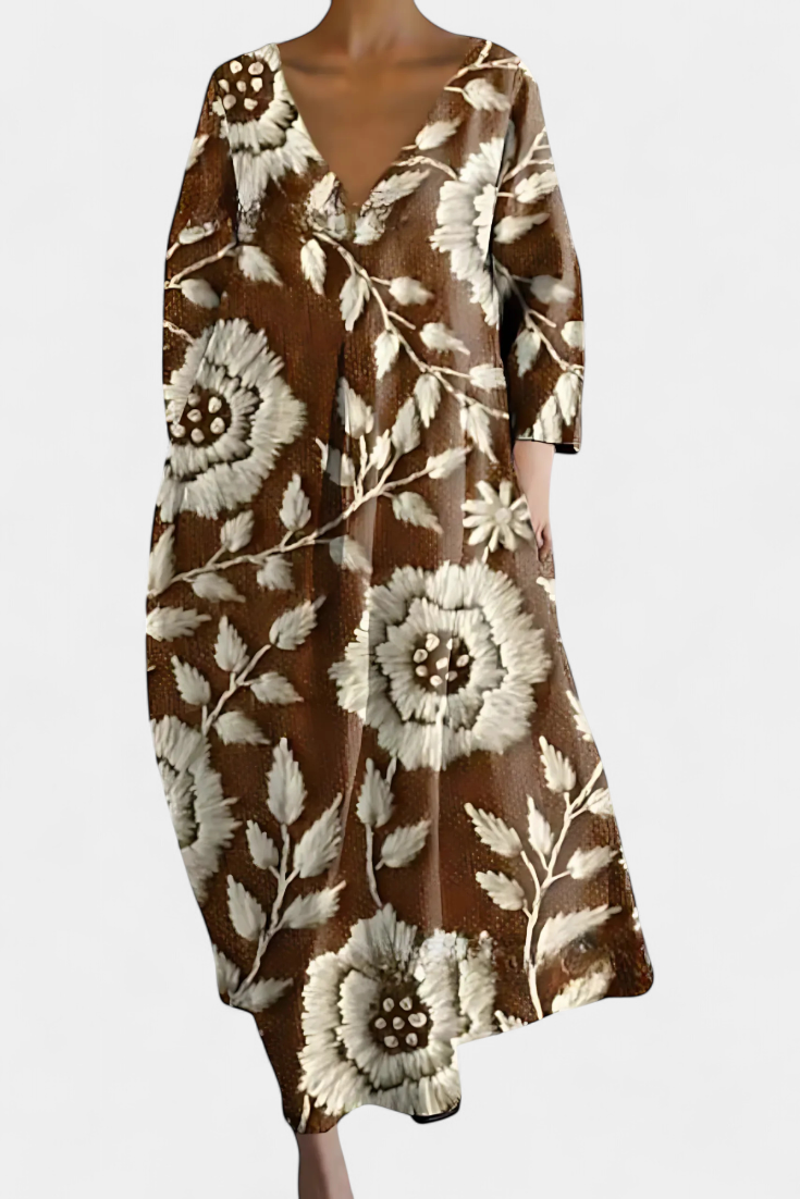 Isalinde | Comfortable V-Neck Dress Brown