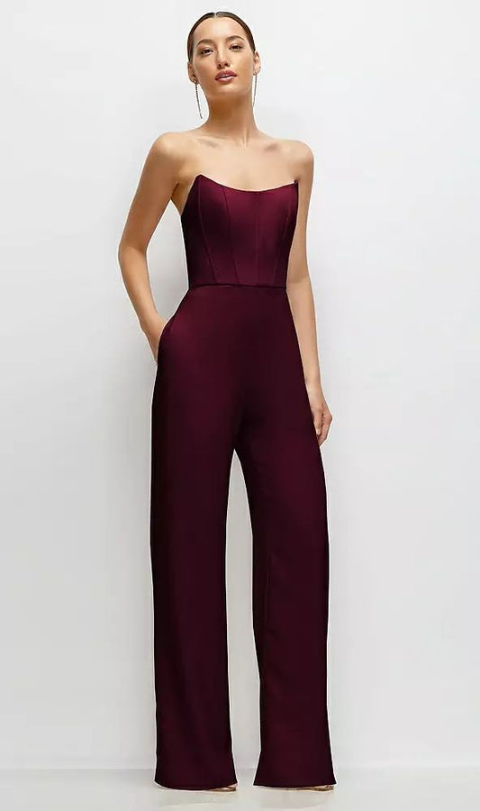 Strapless Cat Eye Corset Crepe Wedding Jumpsuit Dress