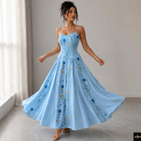 Floral Maxi Dress, Spaghetti Strap Summer Dress, V Neck Vacation