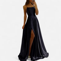 Margaret | Womens Modern Fit Satin Slit Maxi Dress Black
