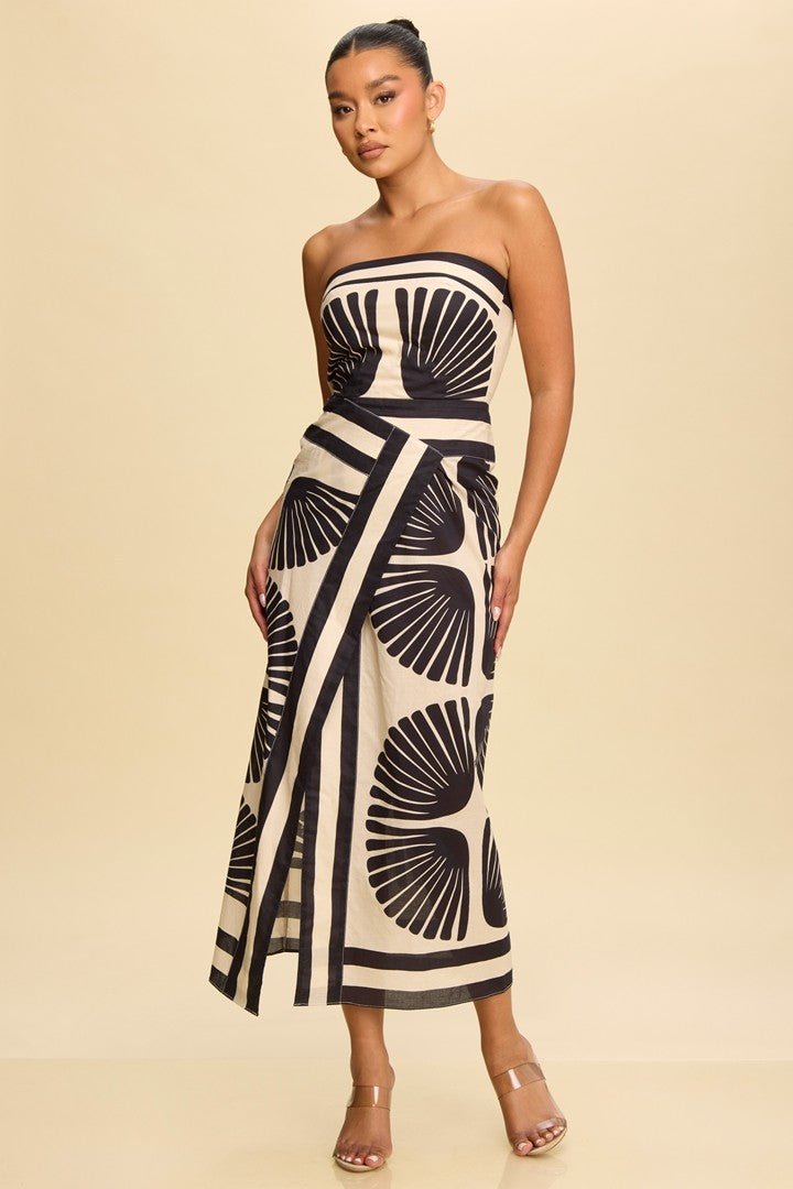 Black & Beige Tropical Dress