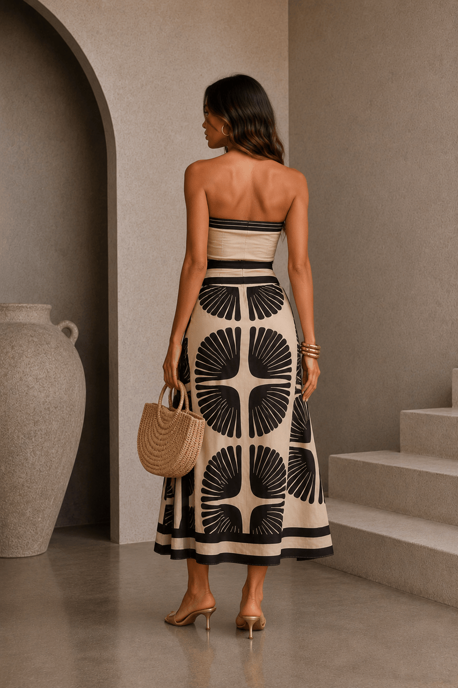 Black & Beige Tropical Dress
