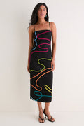 Black Linen & Technicolor Soutache Electra Maxi Dress