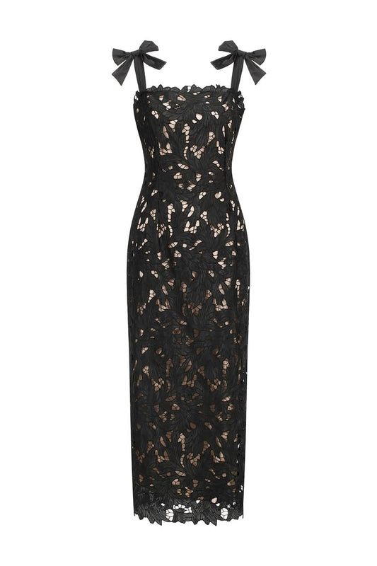 Black Lucretia Sleeveless Lace Bow Maxi Dress