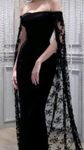 Black Noble And Elegant Mermaid Slim Lace Cape Elegant Long Floor