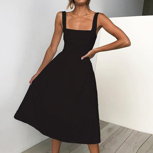 Black Square Neck Midi Dress