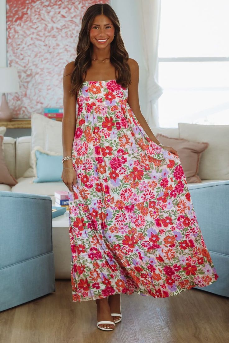 Bloom And Bliss Maxi Dress Pink, Red And Purple Medium