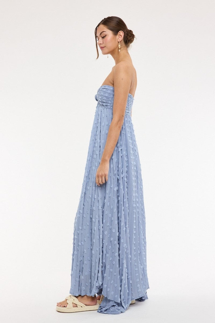 Willow Blue Clip Dot Strapless Maxi Dress