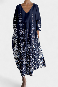 Isalinde | Comfortable V-Neck Dress Blue
