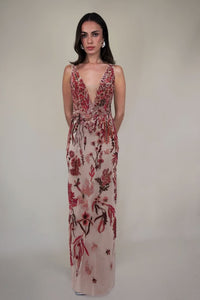Blush Underwater Wildflower Column Dress In Cranberry US 2 UK 6