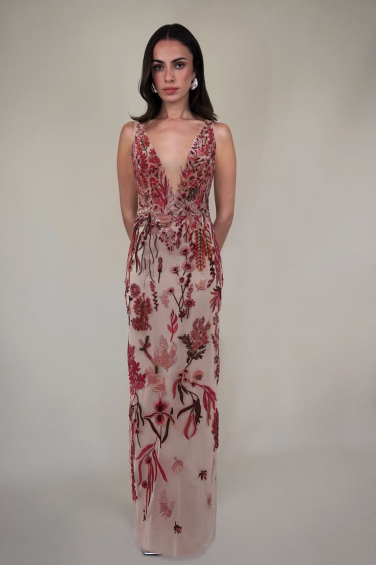 Blush Underwater Wildflower Column Dress In Cranberry US 2 UK 6