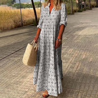 Harper | Boho Maxi Dress V-Neck Long Sleeve Printed Light Gray