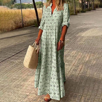 Harper | Boho Maxi Dress V-Neck Long Sleeve Printed Light Green