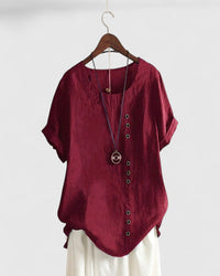 Elisavie | Comfortable Short Sleeve Blouse Dark Red