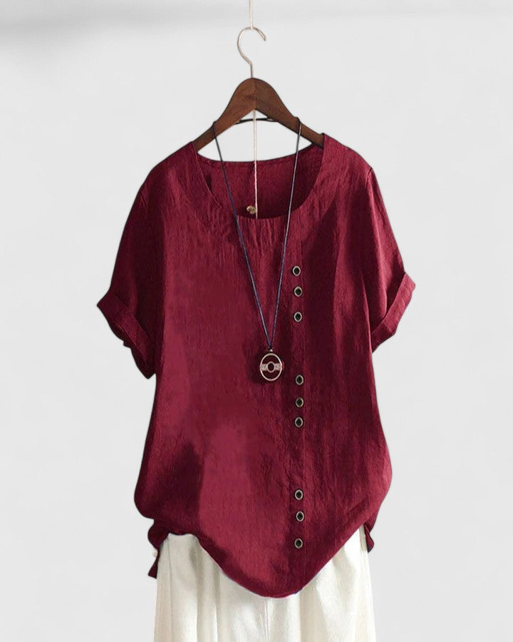 Elisavie | Comfortable Short Sleeve Blouse Dark Red