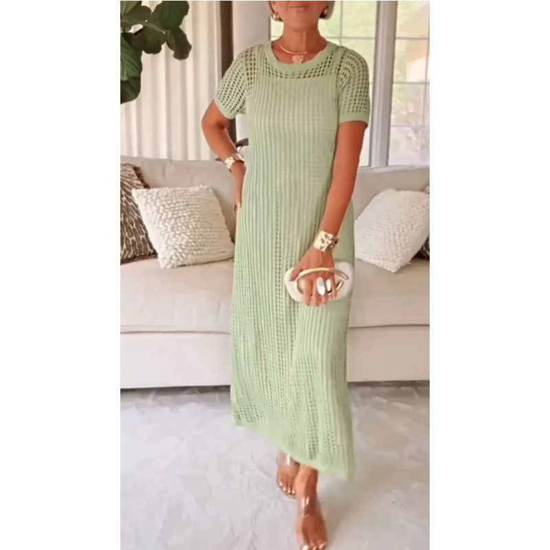 Briony | Women's Crochet Hollow Out Short Sleeve Maxi Dress