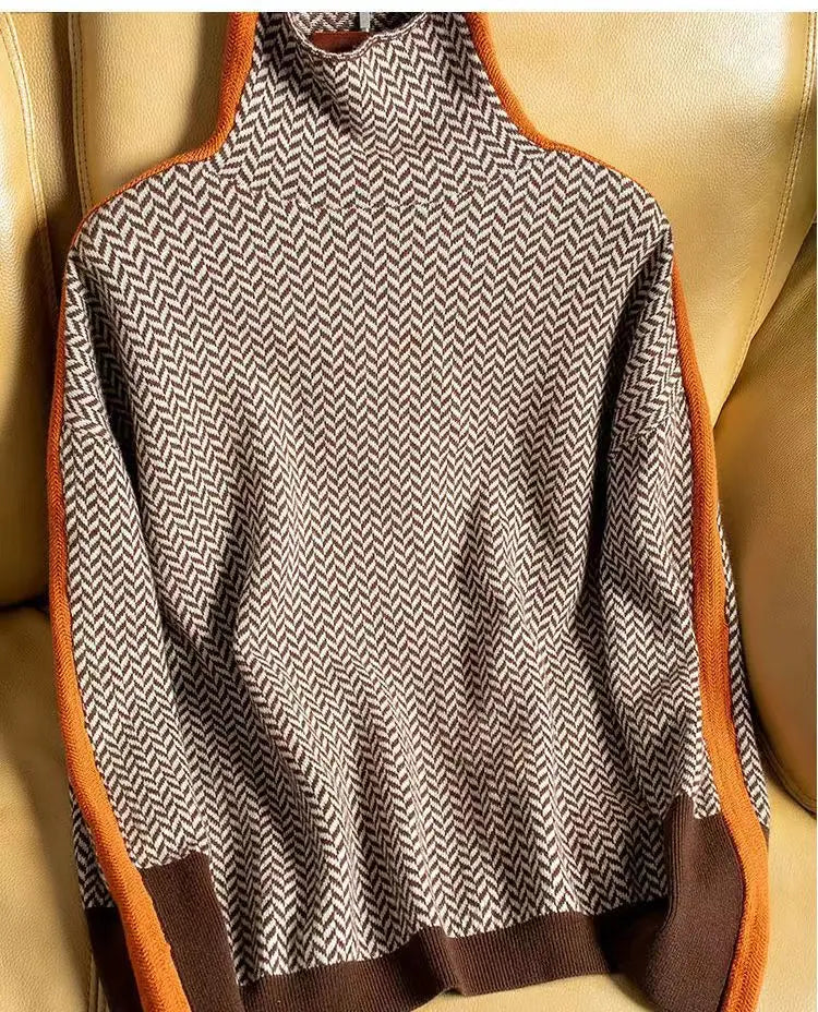 Bronia | Women's Herringbone Mock Turtleneck Sweater