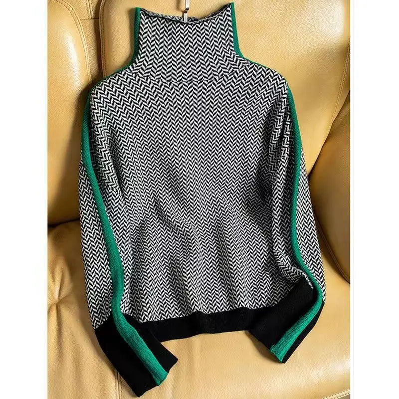 Bronia | Women's Herringbone Mock Turtleneck Sweater