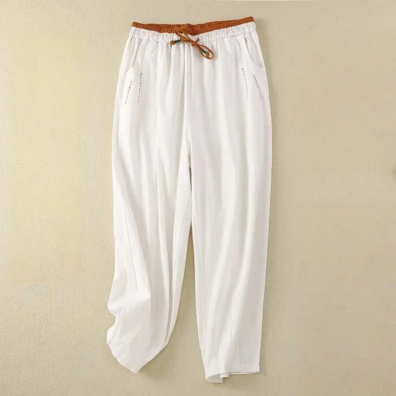 Bronwen | Women's White Drawstring Relaxed Pants