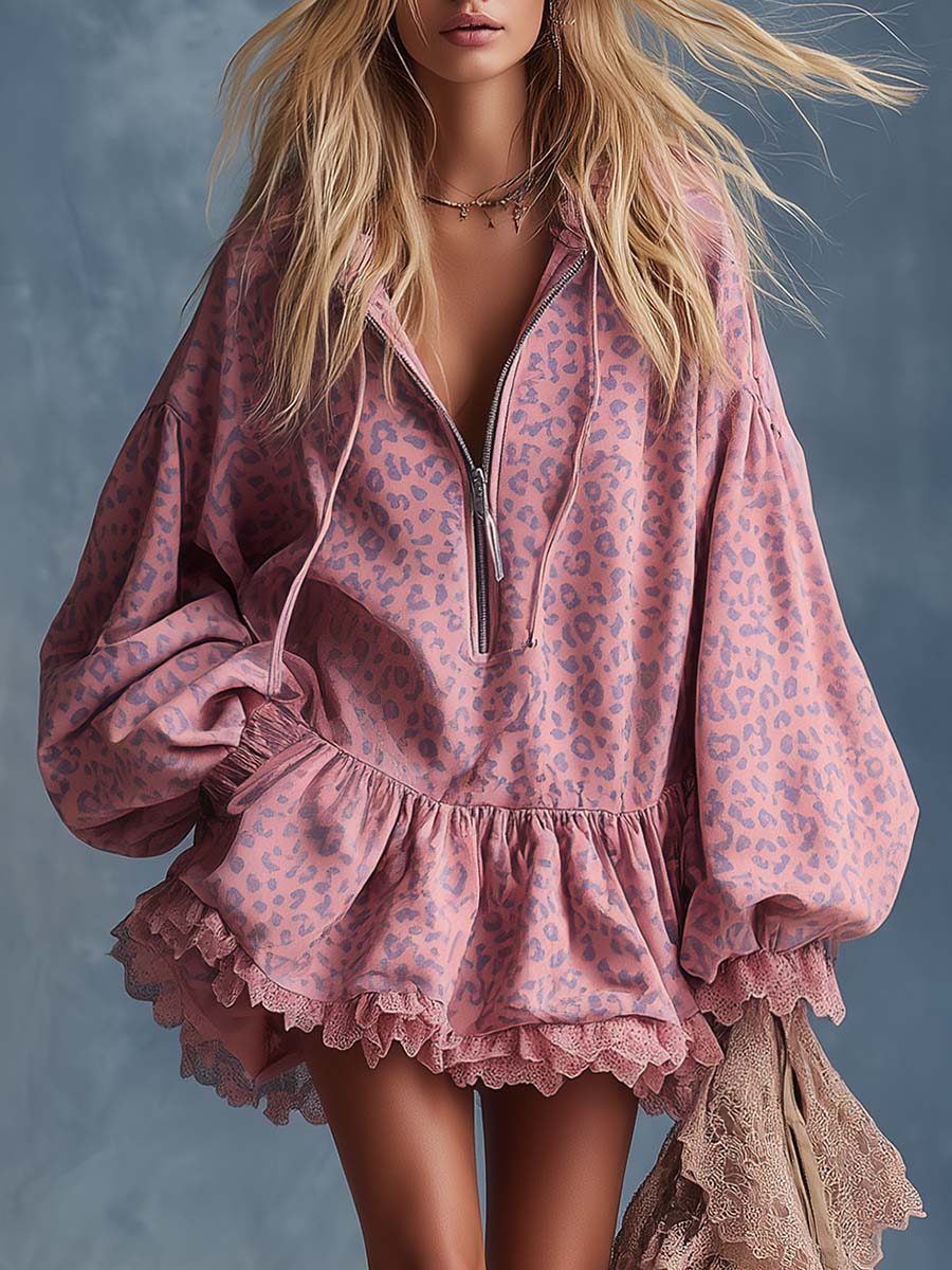 Brynn | Women's Leopard Print Half-Zip Mini Dress