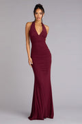 Burgundy Juliana Mesh Strappy Back Formal Dress