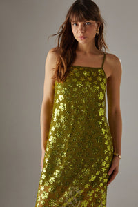 Sequin Mesh Strappy Midi Dress